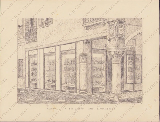 PADOVA Via del Santo Angolo S. Francesco Disegno negozio ottica