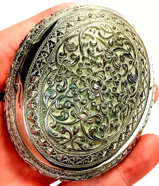 Beautiful Colonial Indian Ceylonese Silver Lidded Tobacco Box Or Snuff Box c1890
