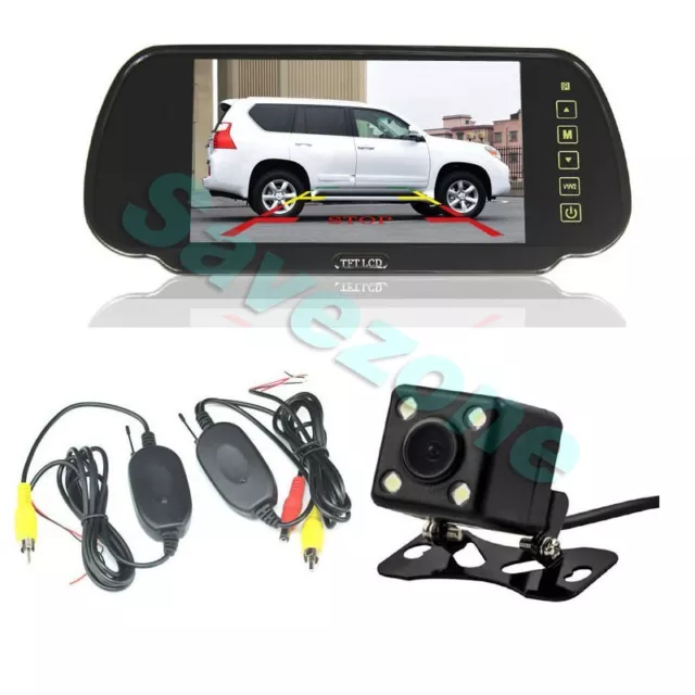 Wireless Car Rear View Kit Reversing Camera 4 LED+ 7" TFT LCD Mirror Monitor