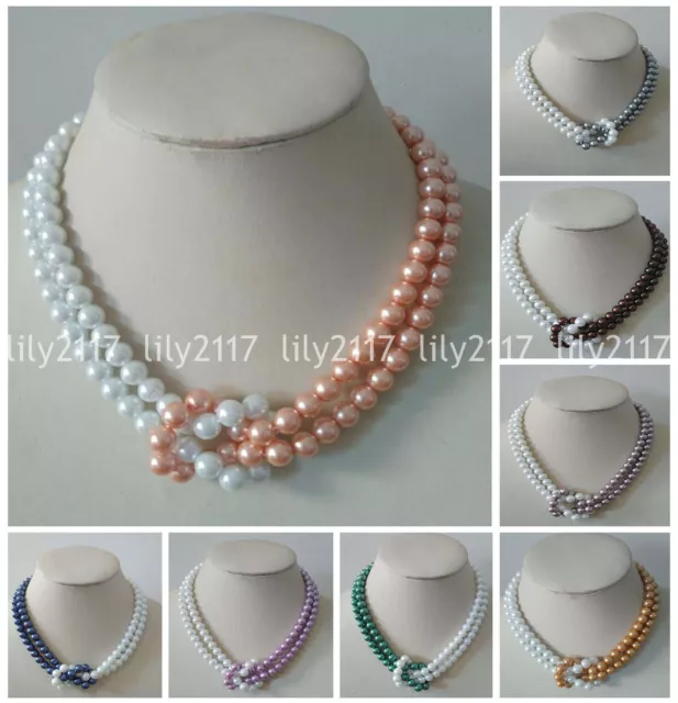10 Colors 2 Rows 8mm South Sea Shell Pearl Round Beads Necklace Jewelry 18" AAA