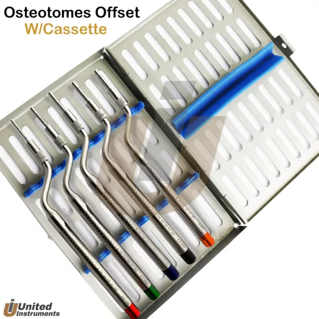 5Pcs Dental Osteotomes Concave Offset Bone Spreading With Sterilization Cassette