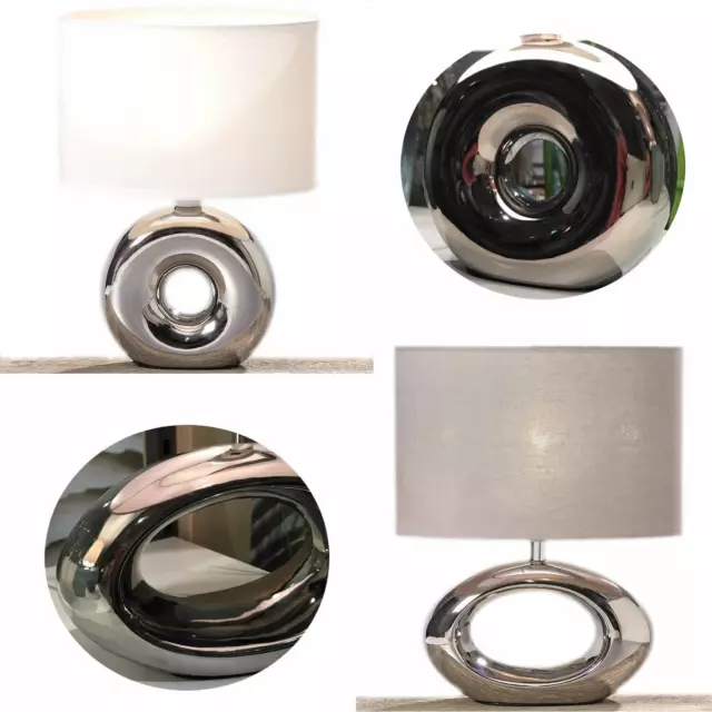 Design Tischleuchte E14 Tischlampe Keramik Silber Grau Weiß Schreibtischlampe