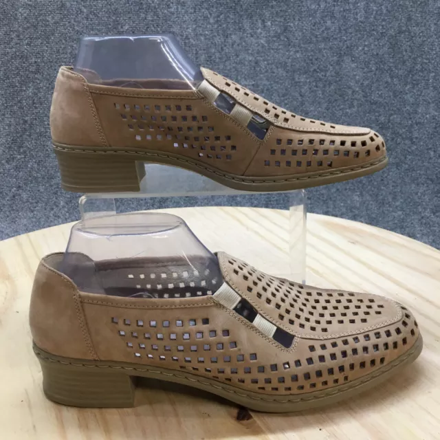 Rieker Antistress Shoes Womens 8 Slip On Loafers Beige Leather Perforated Casual