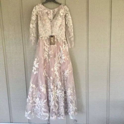Mac Duggal 20245 Appliqued Sheer Sleeve Beaded A-line Gown In Vintage Lilac 6