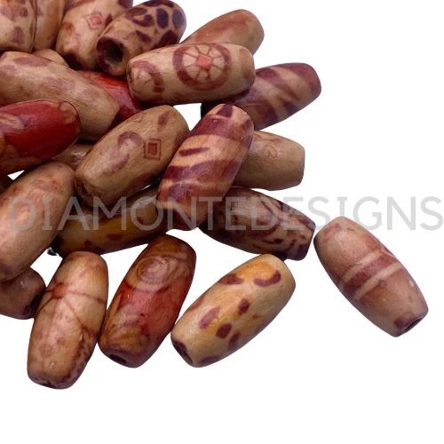Mixed Painted Wooden Oval Drum Beads 13mm Bead Jewellery Ethnic Craft UK