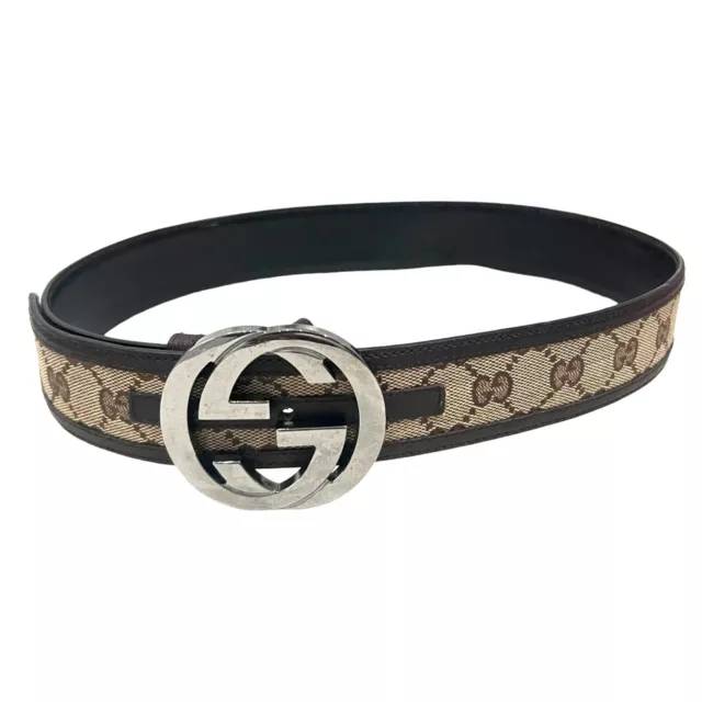 GUCCI Canvas, Leather & Silver Metal GG Buckle Belt - Size: 80/32   #1285