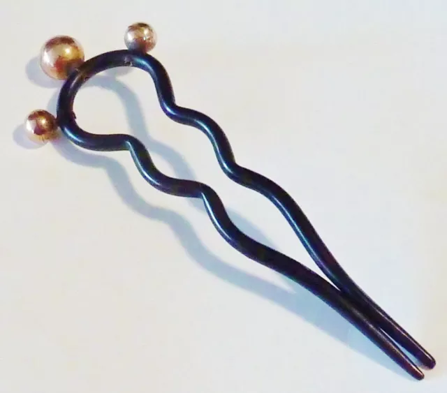 ANTIQUE Victorian Rose Gold plated & Buffalo horn ladies HAIR PIN French?