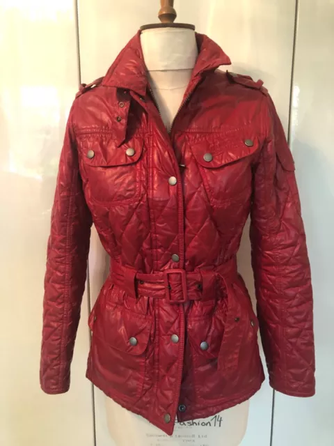 Barbour International Polarquilt Red Belted Women's Jacket, Size 8, Hip Length