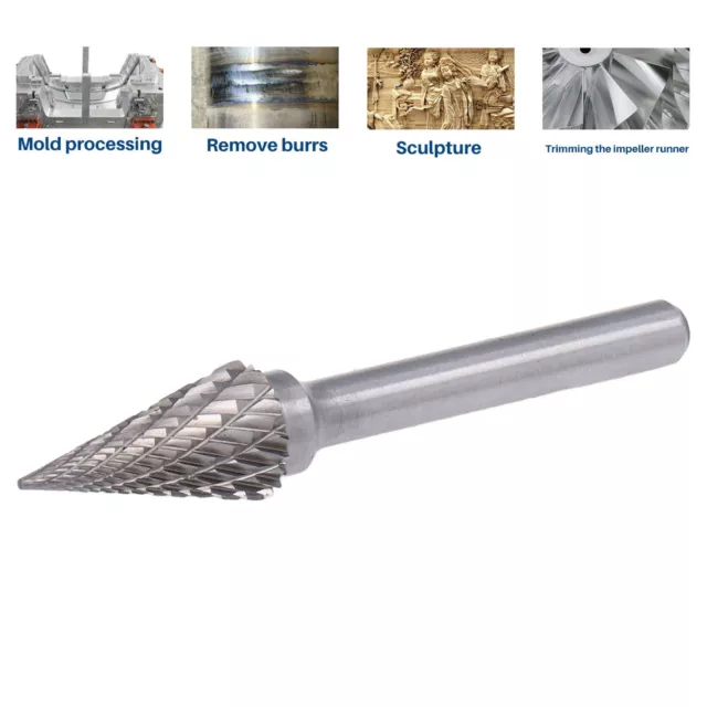 File Burr 2 Cut Pointed Cone Shaped Die Grinder Bit 6mm Shank YG8 Carbide◀