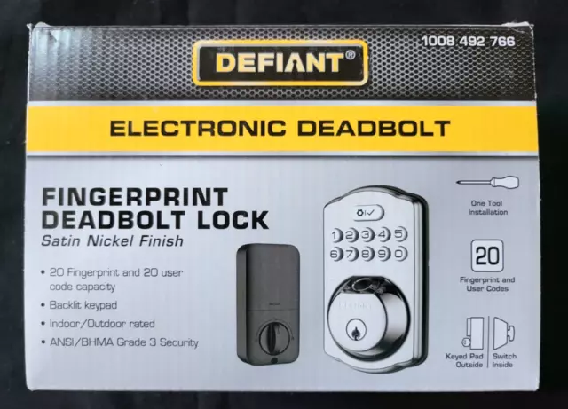 Defiant Single Cylinder Castle Electronic Deadbolt Satin Nickel Biometric Finger