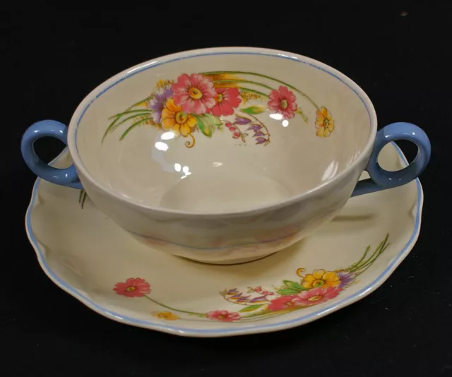 Art Deco Circa1930s Set 6 Cream Petal Grindley Soup Bowls & Saucers     Sh42 3
