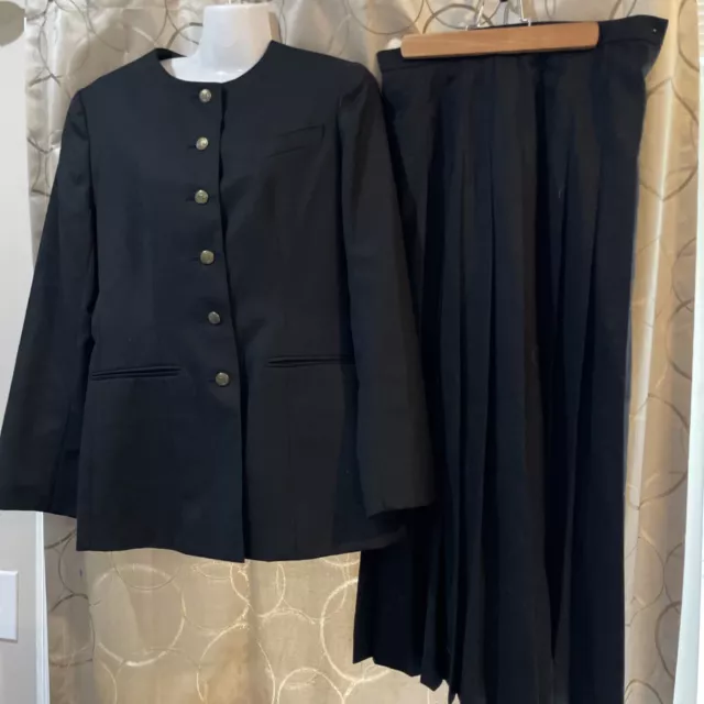 Laura Ashley Black Wool Blazer & Skirt Sz 10 2 Piece Dress Suit Vintage British