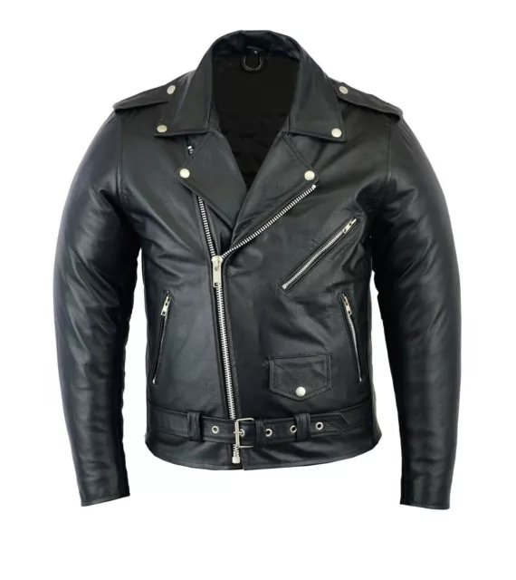 New Men Brando Real Leather Jacket Motorcycle Perfecto Black Marlon Biker Jacket