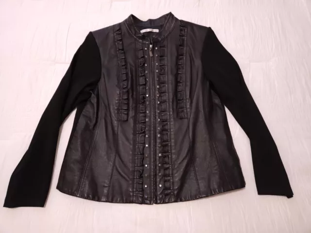 Women's Size M Medium Peter Nygard Full Zip Jacket Black Leather Studded