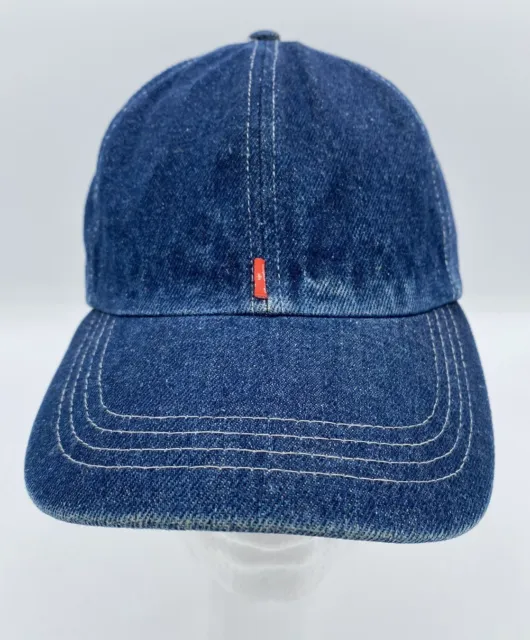 Vintage Levi's Strapback Hat Dad Cap Red Tab Blue Denim Leather Strap Rare!