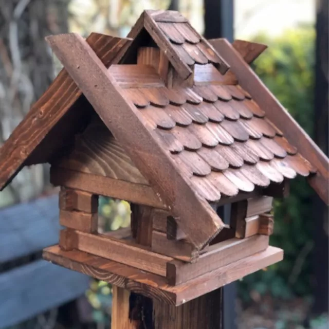 DARLUX Rechteckiges Vogel Futter Haus Futterstelle Holz Vogelhaus Dunkelbraun