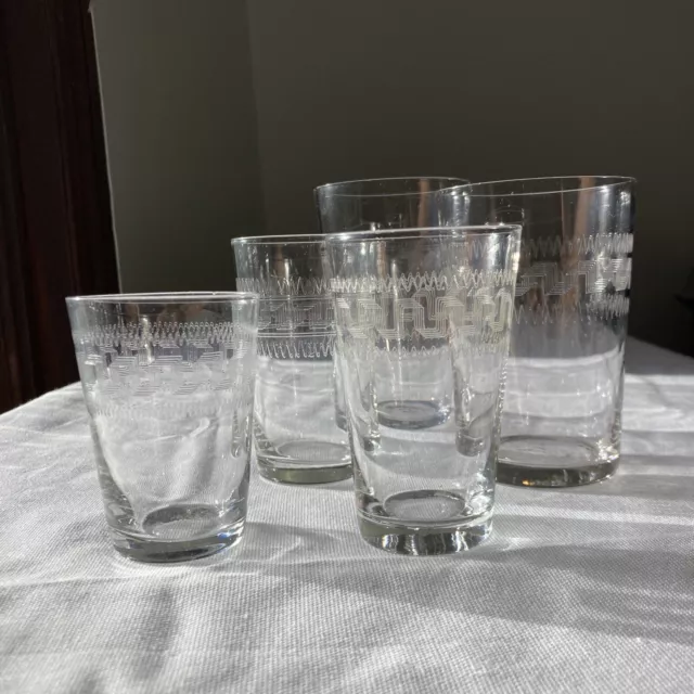 Edwardian Early 20th Century Vintage Antique Etched Greek Key Design Glasses