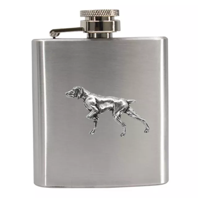 A30 Pointer dog English Pewter compact 3oz Stainless Steel Hip Flask Captive Top