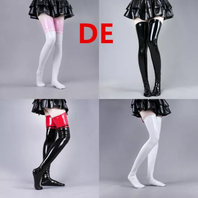 DE Damen Stockings Overknee Strümpfe Lange Socken Sexy Wetlook Dessous Clubwear