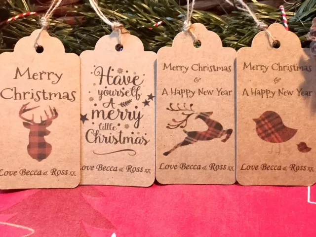 16 PERSONALISED CHRISTMAS Luggage Labels Name Gift Tags Vintage Tartan Stag  xmas £3.30 - PicClick UK