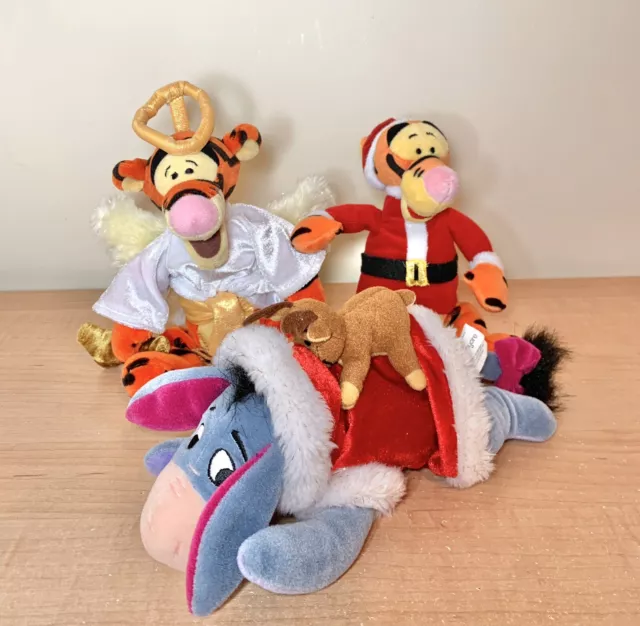 Disney Store Winnie The Pooh Angel Tigger Santa Tigger Eeyore Beanie Soft Toy