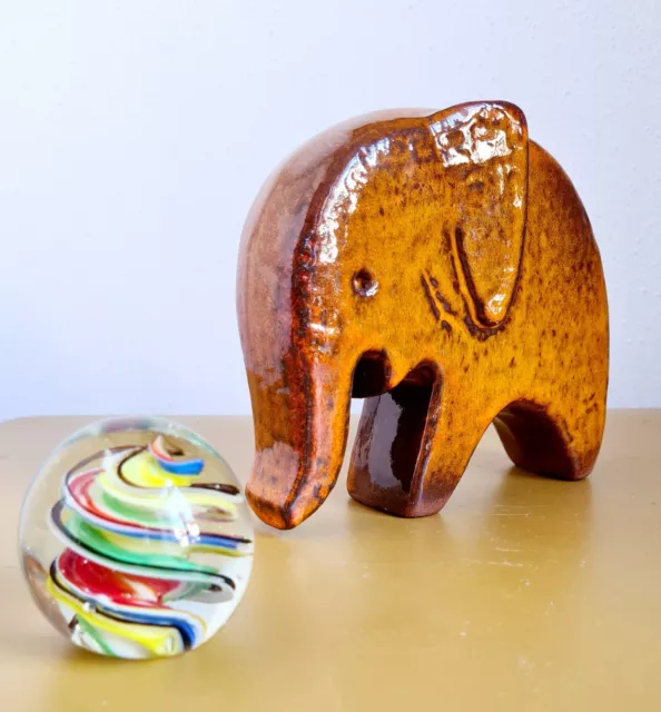 70er Design Elefant Keramik orange-Keramikelefant lava- Deko-Figur-Skulptur