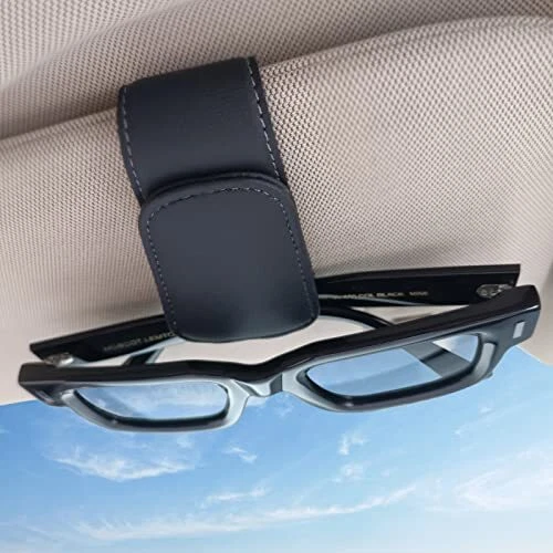 Sunglass Holder for Car Visor Magnetic Leather Eyeglass Hanger Clip Car