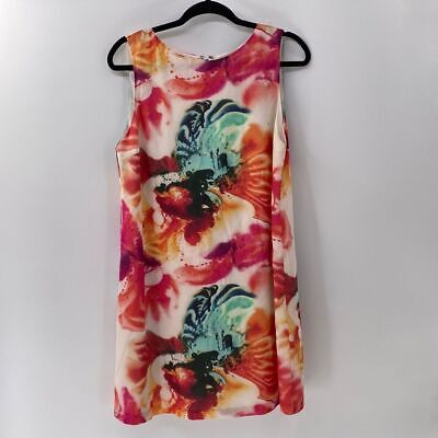 Alice + Olivia watercolor silk abstract floral sleeveless shift dress sz L Large