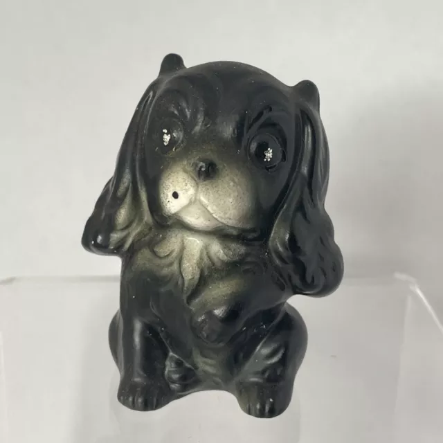 Black White Cocker Spaniel Miniature Porcelain Figurine MCM Glitter Eyes