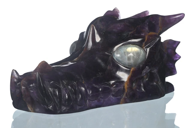 Coleccionables de talla de dragón fluorita púrpura natural de 5,04" curación metafísica #35