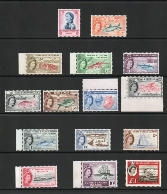 Turks & Caicos Islands Sg 237-50 + 253 1957-60 Q E Ii Definitive Set Mnh