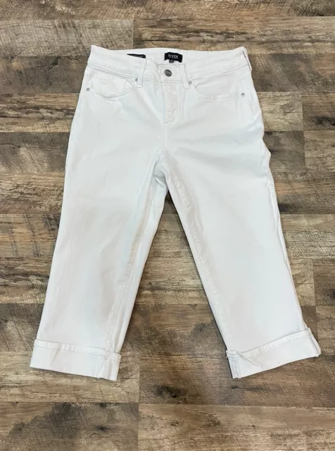 NYDJ White Marilyn Straight Cuffed Crop Lift Tuck Slimming Denim Capri Size 4p