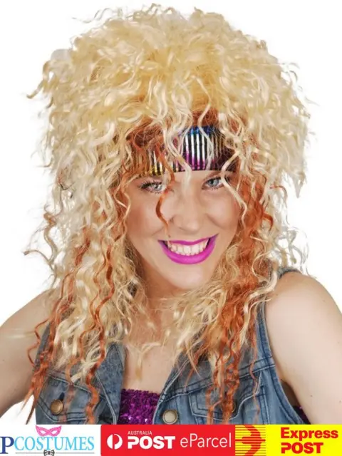 80s Rocker Blonde Curly Punk Disco Diva Rock Star Costume 1980 Wig Hair