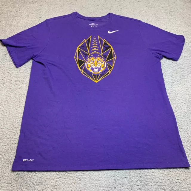 Nike Dri Fit LSU Tigers Football Purple 2XL NCAA Short Sleeve T Shirt Mens