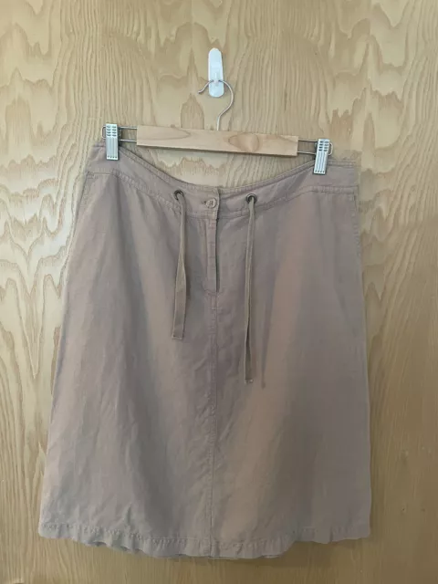 Laura Ashley Linen skirt A-line Beige Pockets Drawstring Uk Size 12