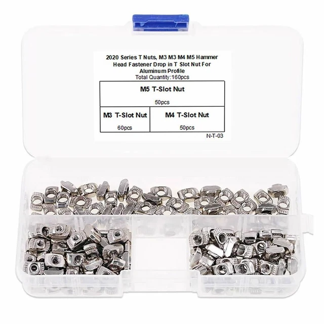 160pcs 3 Size T Nut Kits T Bolt  2020 Aluminum Extrusion Profile