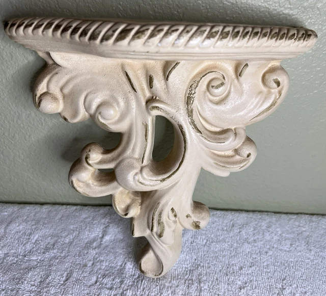 Wall Shelf Retro Distressed Chalkware Vintage Cream Color 9x8.5x3”