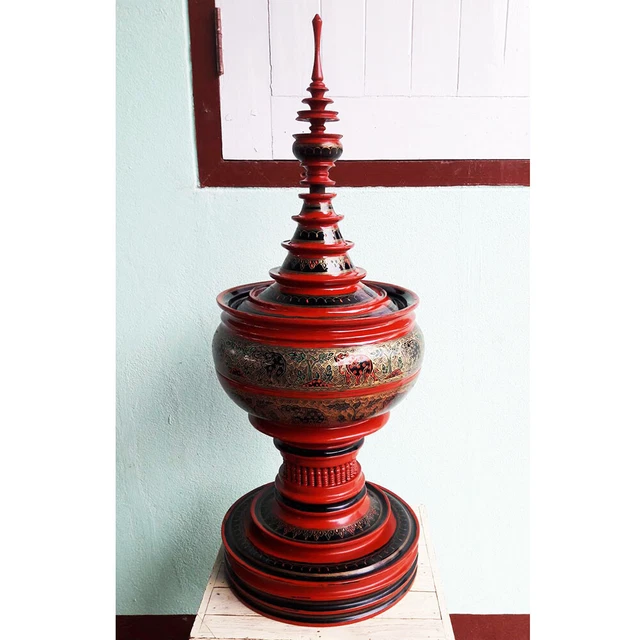 Burmese Food Storage Lacquerware Offering Stupa Shaped Traditional Home Decor