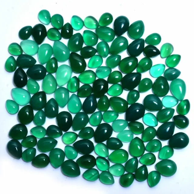 216 Cts/113 Pcs Natural Green Onyx Cabochon Untreated Loose Gems Lot ~ 8mm-11mm