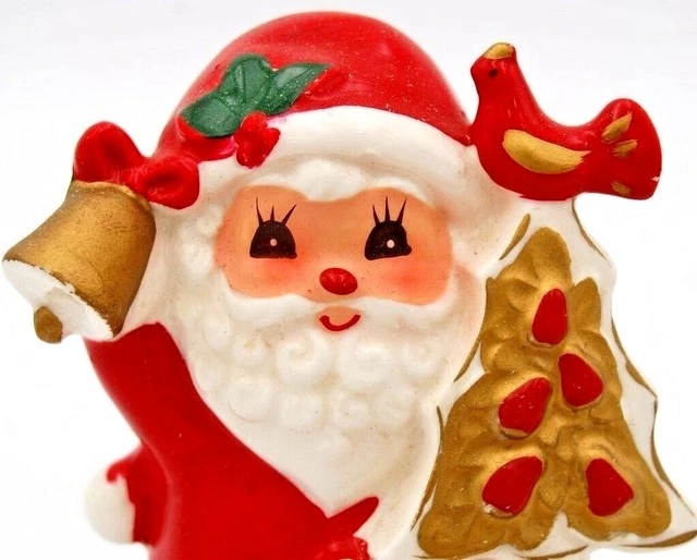 Vintage Napcoware 4" Santa Carrying Pear Tree & Christmas Bell X-8785 Japan