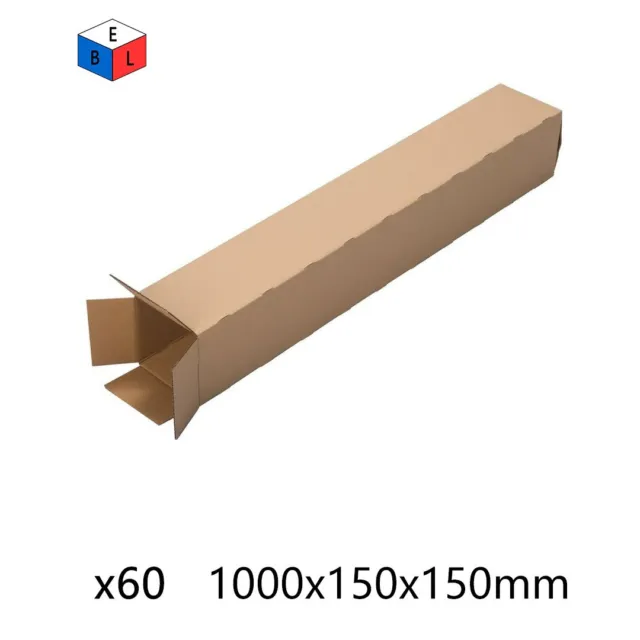 Lot 60 cartons emballages 1000x150x150mm caisse longue simple cannelure