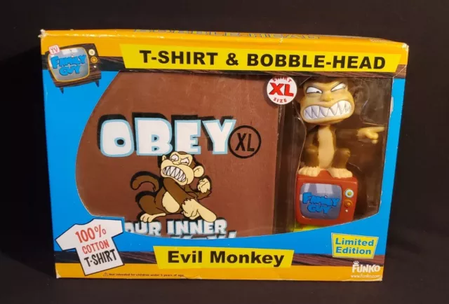Funko Family Guy Evil Monkey Wacky Wobbler ~ Evil Monkey Tee Shirt XL ~ RARE!