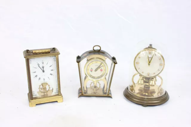 F x3 Vintage Alg. Schatz Mechanical Wind Carriage/Mantel Clocks Inc. Torsion