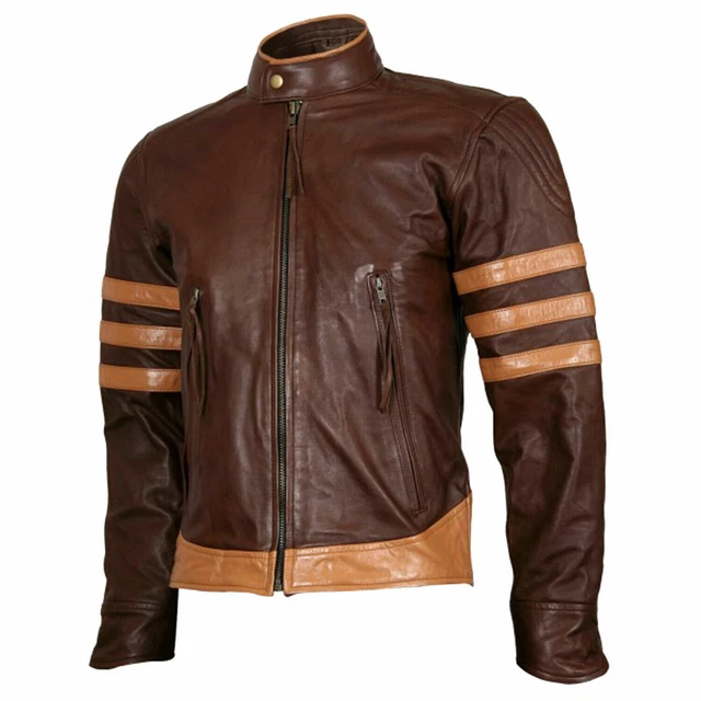 X Men Brown Wolverine Halloween Giacca in pelle da uomo Biker Lambskin