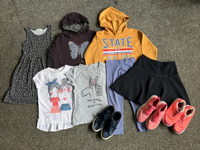 Assorted Bundle Of 9 Girls Clothes Hoodie Dress Tops Inc Next, H&M Age 8-9 Years
