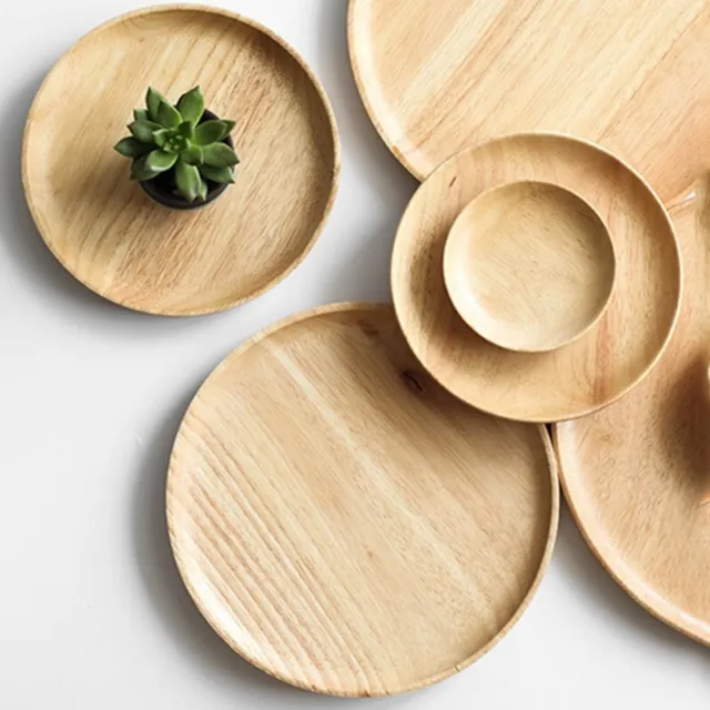 Plato redondo de madera restaurante para servir desayuno doméstico de alta calidad