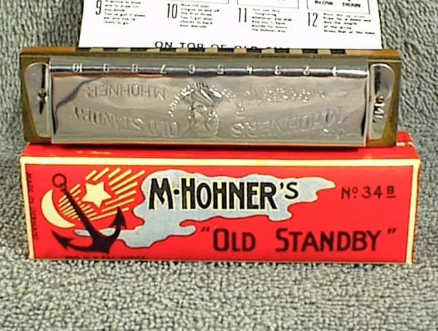 Vintage M. Hohner Old Stanby Harmonica 34B Key Of C In Original Box Germany