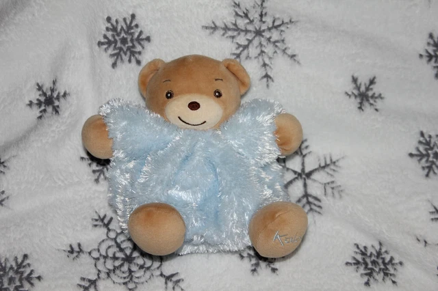 Kaloo Ours Fourrure Bleu Boule Beige 16 Cm Peluche Doudou Com Neuf