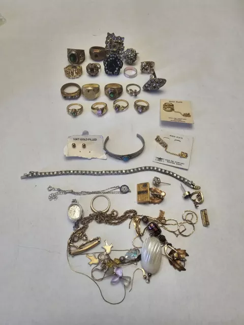 Vintage Jewelry Lot Sterling Silver, Gold-filled & Costume 4 Scrap Or Repurpose