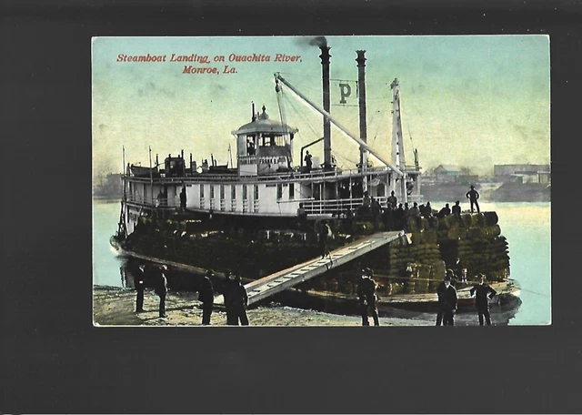 Vintage  Louisiana  Postcard  Monroe  Riverboat Landing Ouachita River
